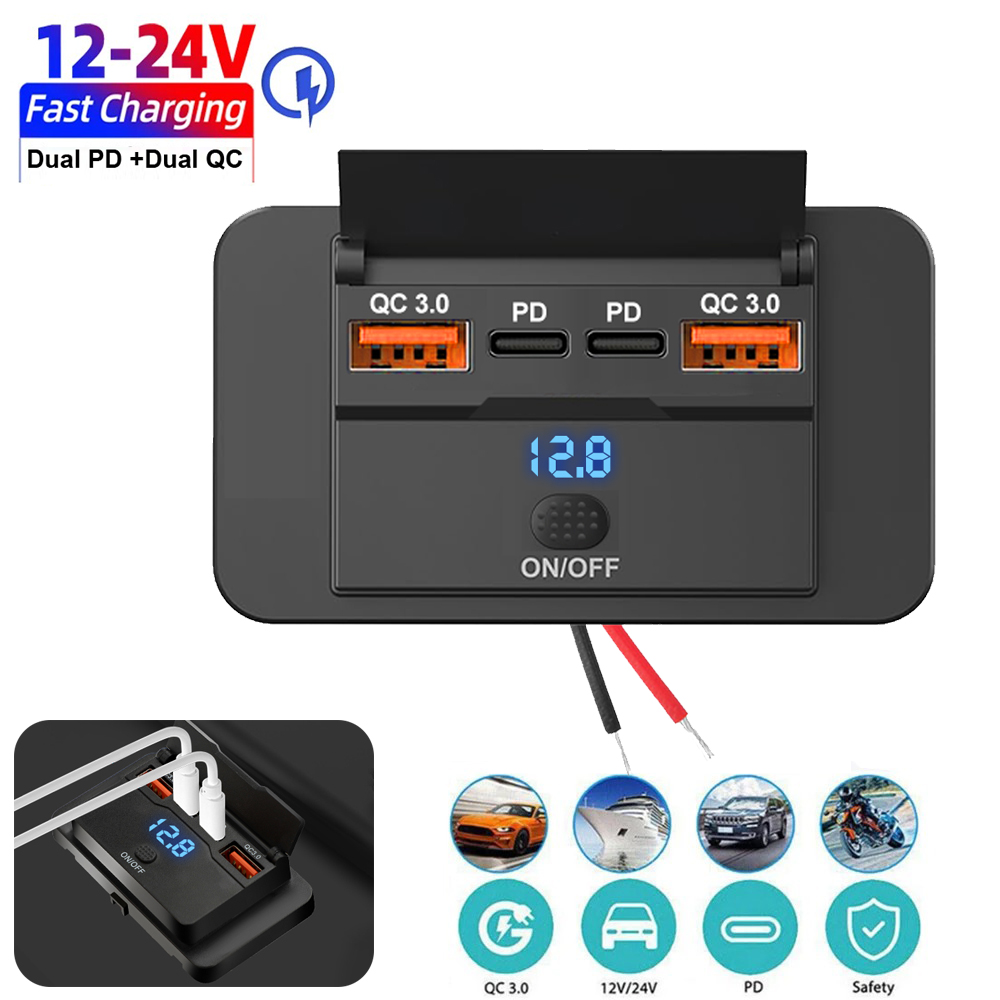 جديد 4 منافذ شاحن سيارة لوحة م - مراجعة Car Accessories Thailand وسعره